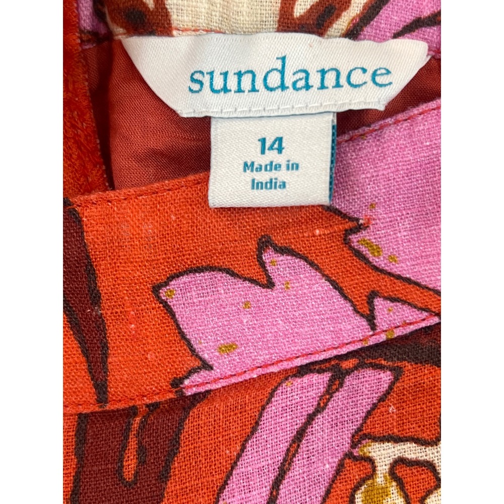 Sundance Womens 14 Orange Pink Floral Linen Midi Pencil Skirt Damask Print Boho - Picture 3 of 6